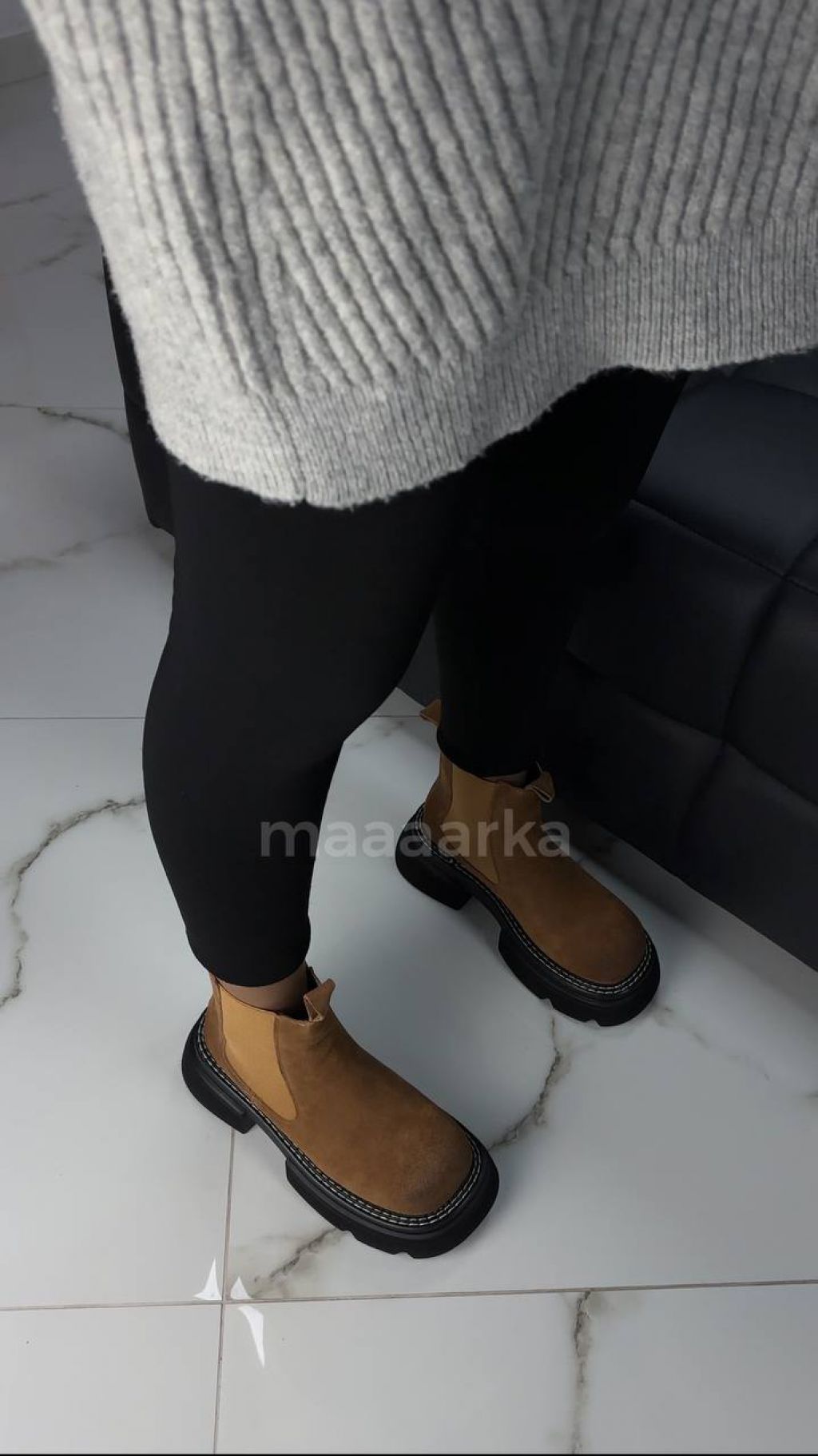 Жіночі замшеві черевички на масивній підошві Оуджи Brown
